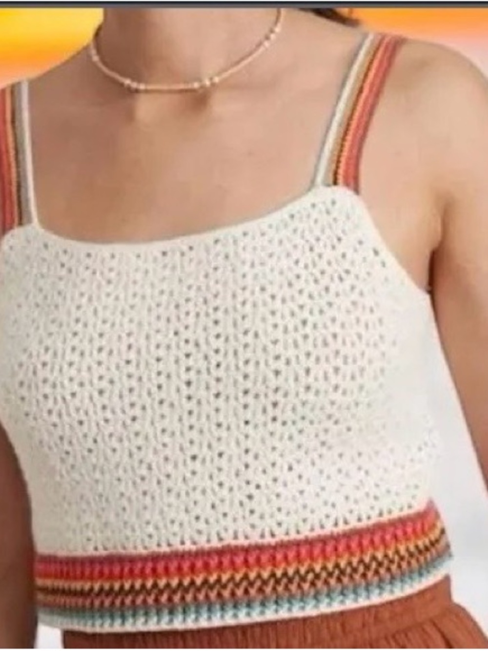 Marine Layer Caro Crochet Crop Tank with Rainbow Trim